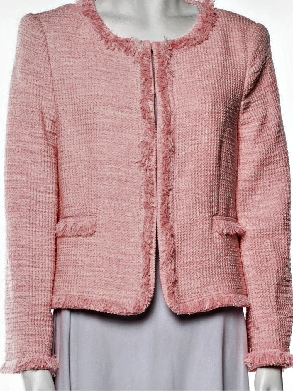 Alice & Olivia Women's Pink Tweed Fringe Blazer Like New SZ L